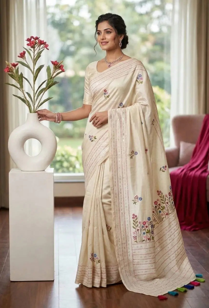 Assam Cotton Embroidered Saree for Casual and Semi Formal Wear