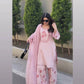 Baby Pink Crepe Embroidered Suit with Farshi Plazzo & Dupatta – Elegant Festive & Party We
