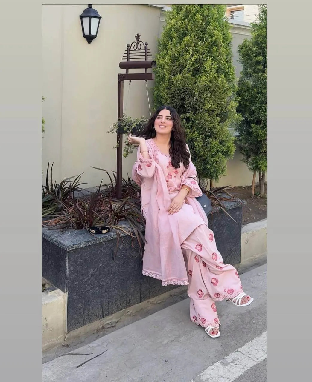 Baby Pink Crepe Embroidered Suit with Farshi Plazzo & Dupatta – Elegant Festive & Party We