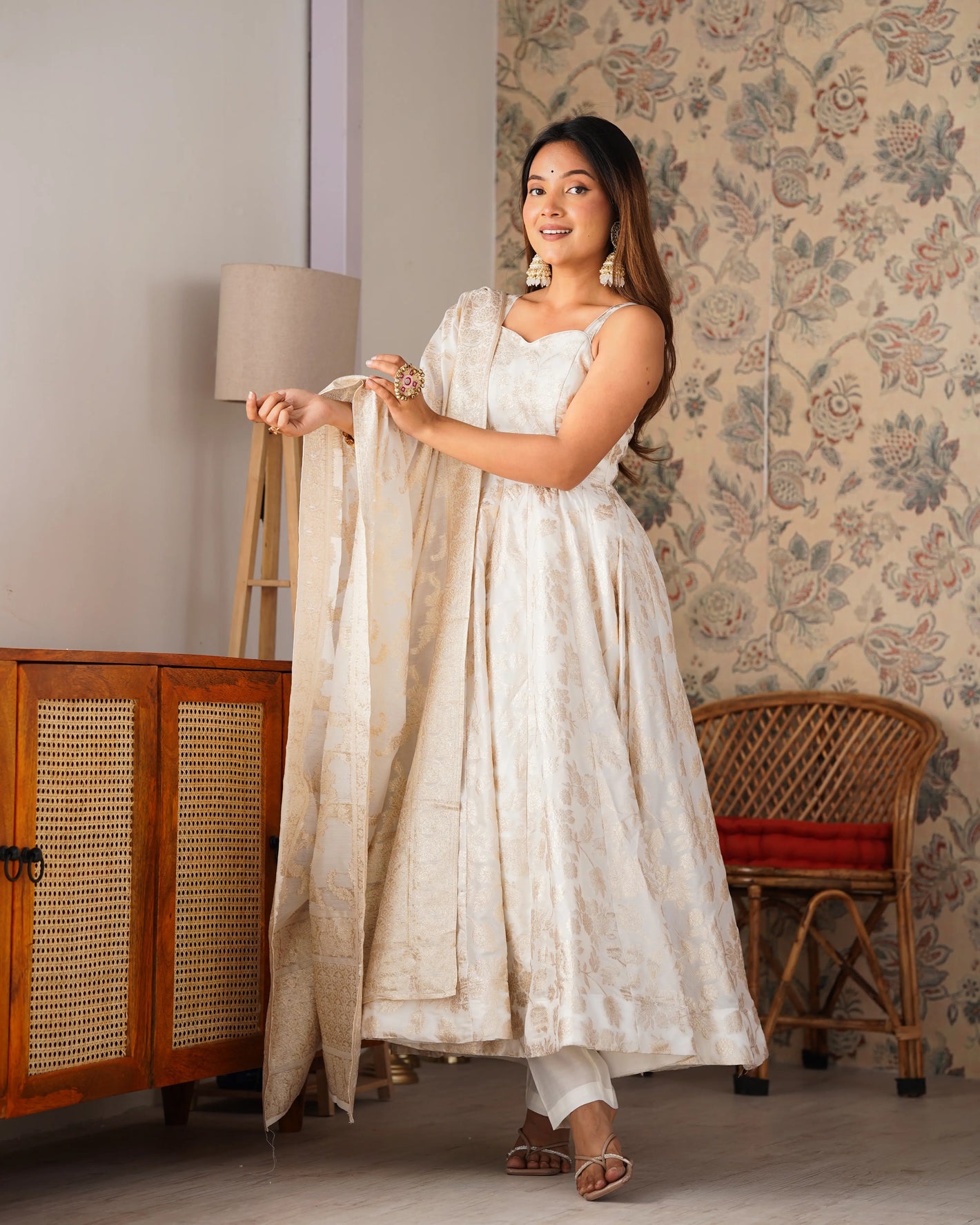 Banarasi Jacquard Dola Silk Flared Anarkali Suit Set