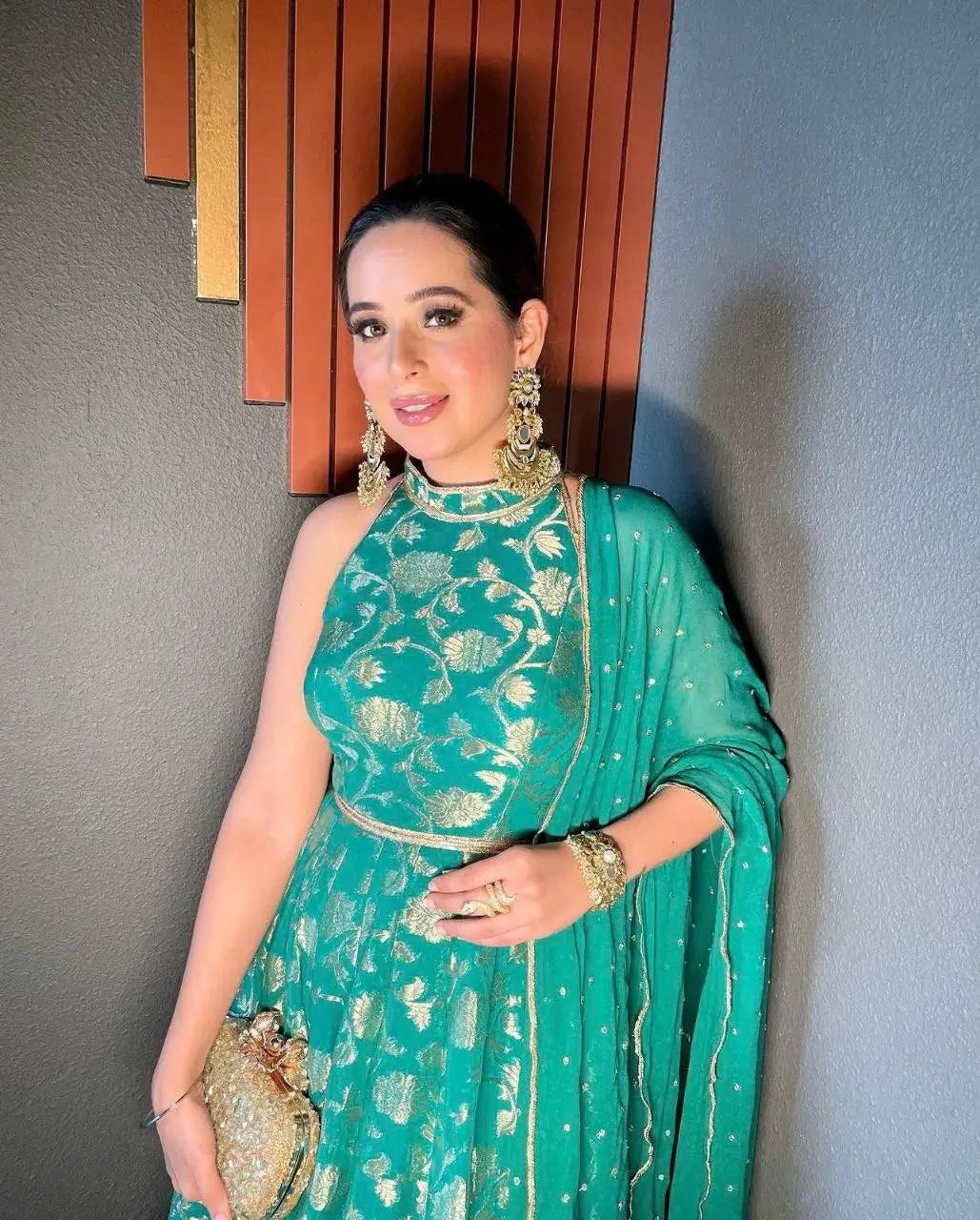 Banarasi Jacquard Silk Anarkali Gown with Dupatta for Festive and Wedding Wear