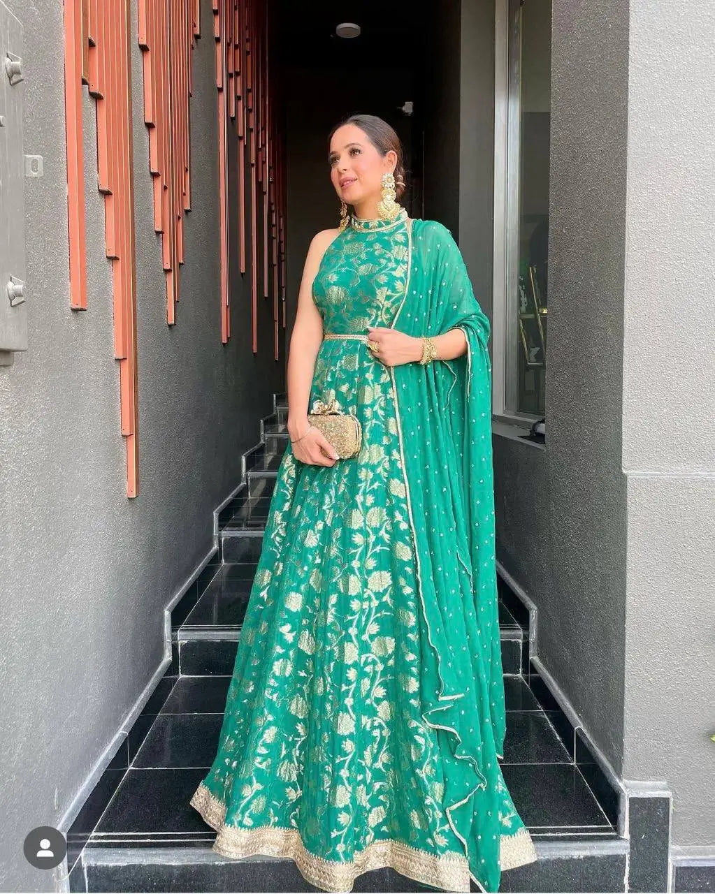 Banarasi Jacquard Silk Anarkali Gown with Dupatta for Festive and Wedding Wear