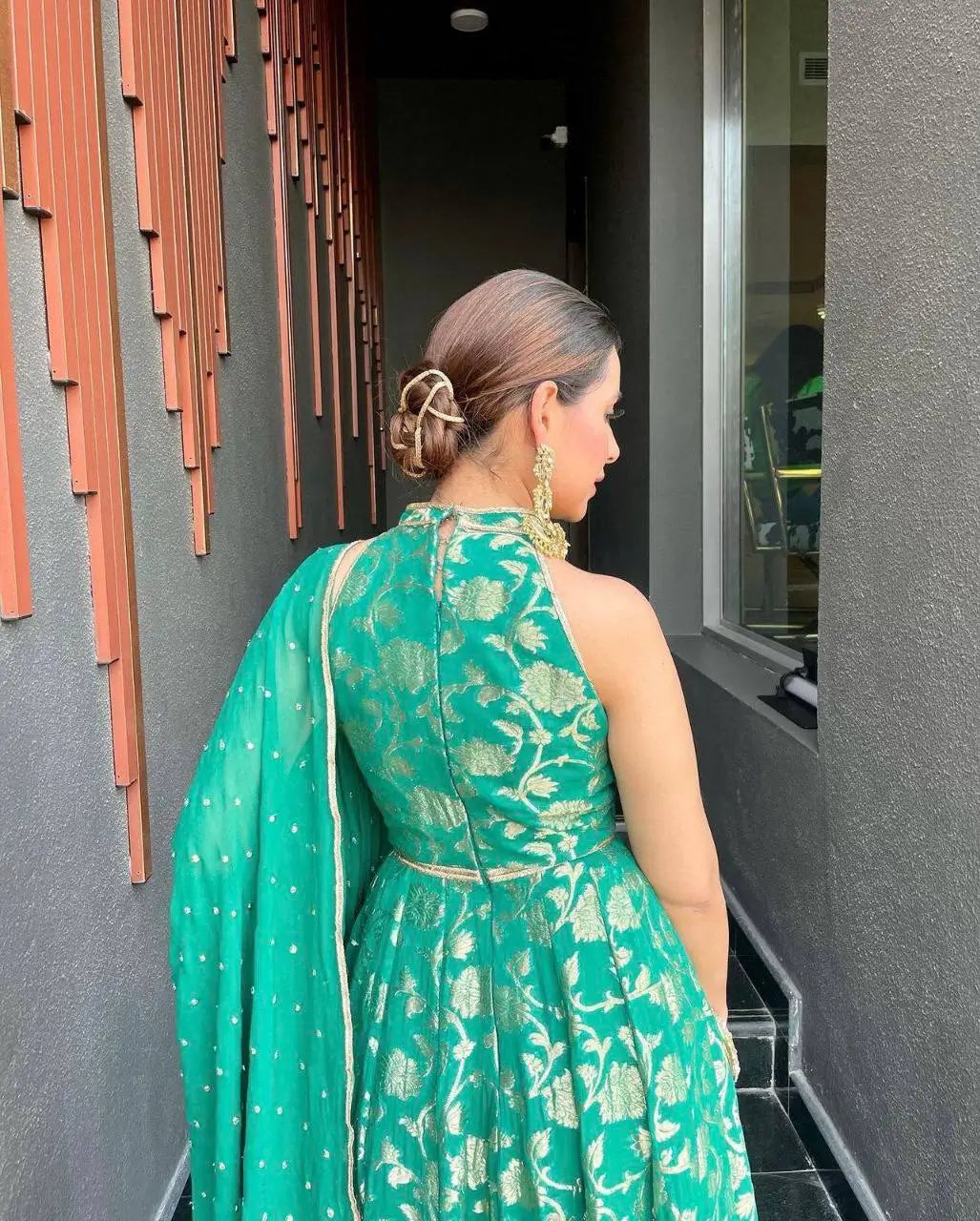 Banarasi Jacquard Silk Anarkali Gown with Dupatta for Festive and Wedding Wear