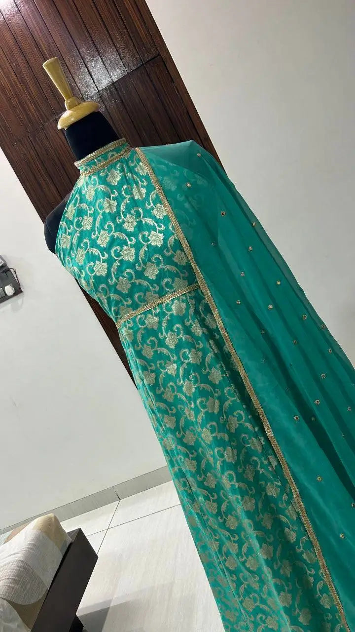 Banarasi Jacquard Silk Anarkali Gown with Dupatta for Festive and Wedding Wear