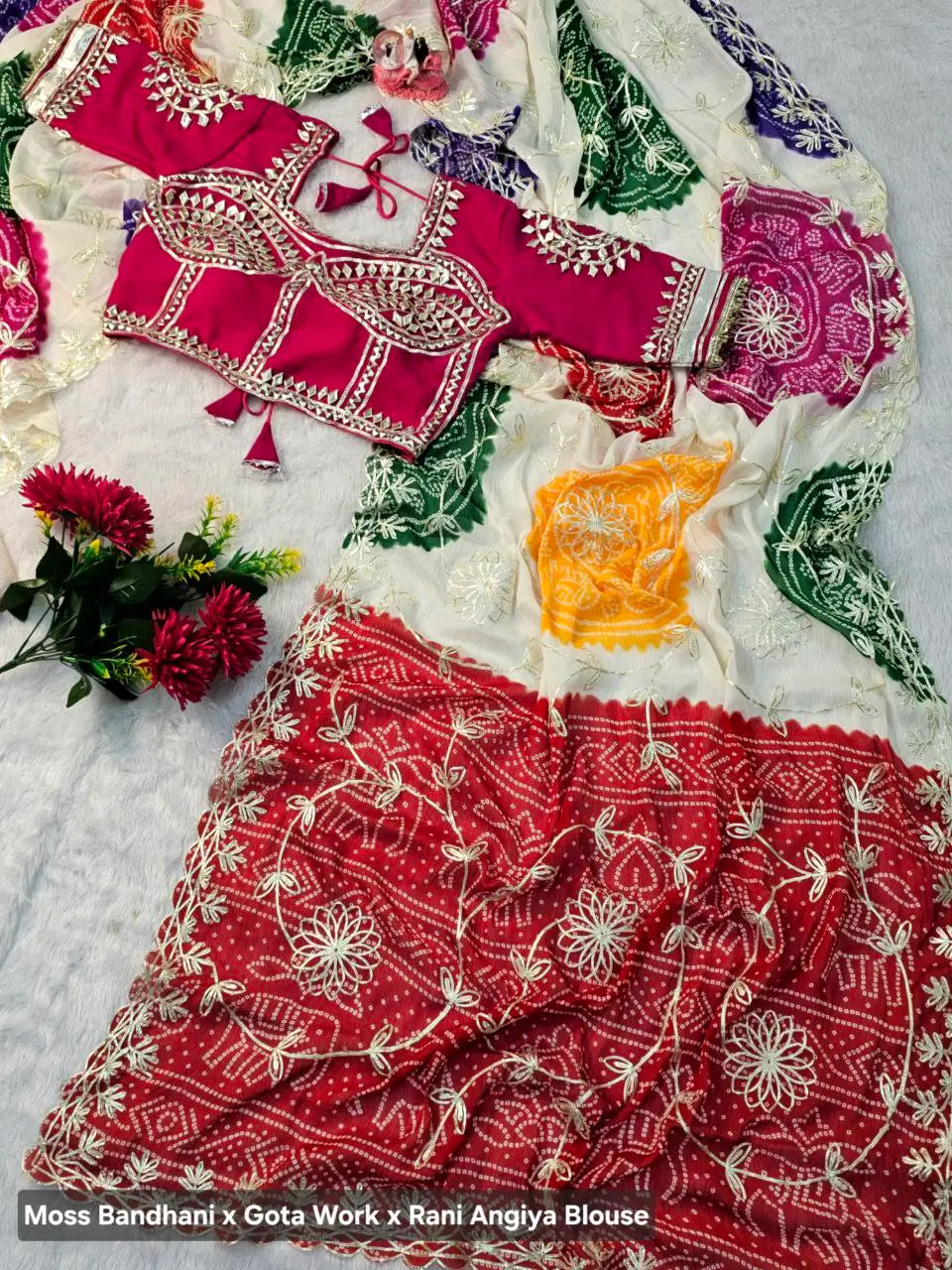 Bandhani Hand Gota Patti Work Georgette Saree Set