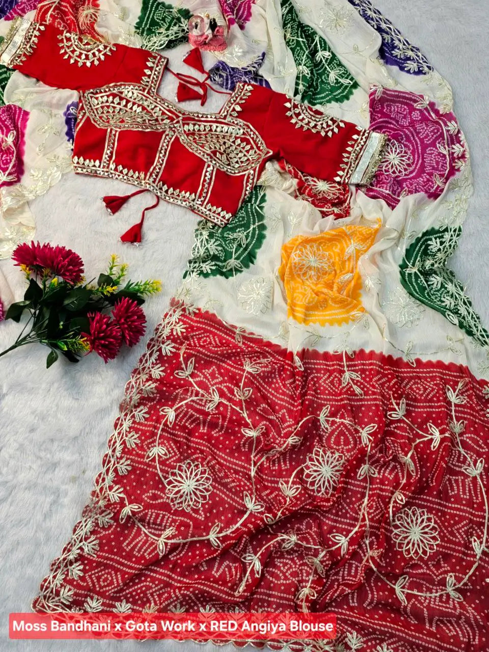Bandhani Hand Gota Patti Work Georgette Saree Set