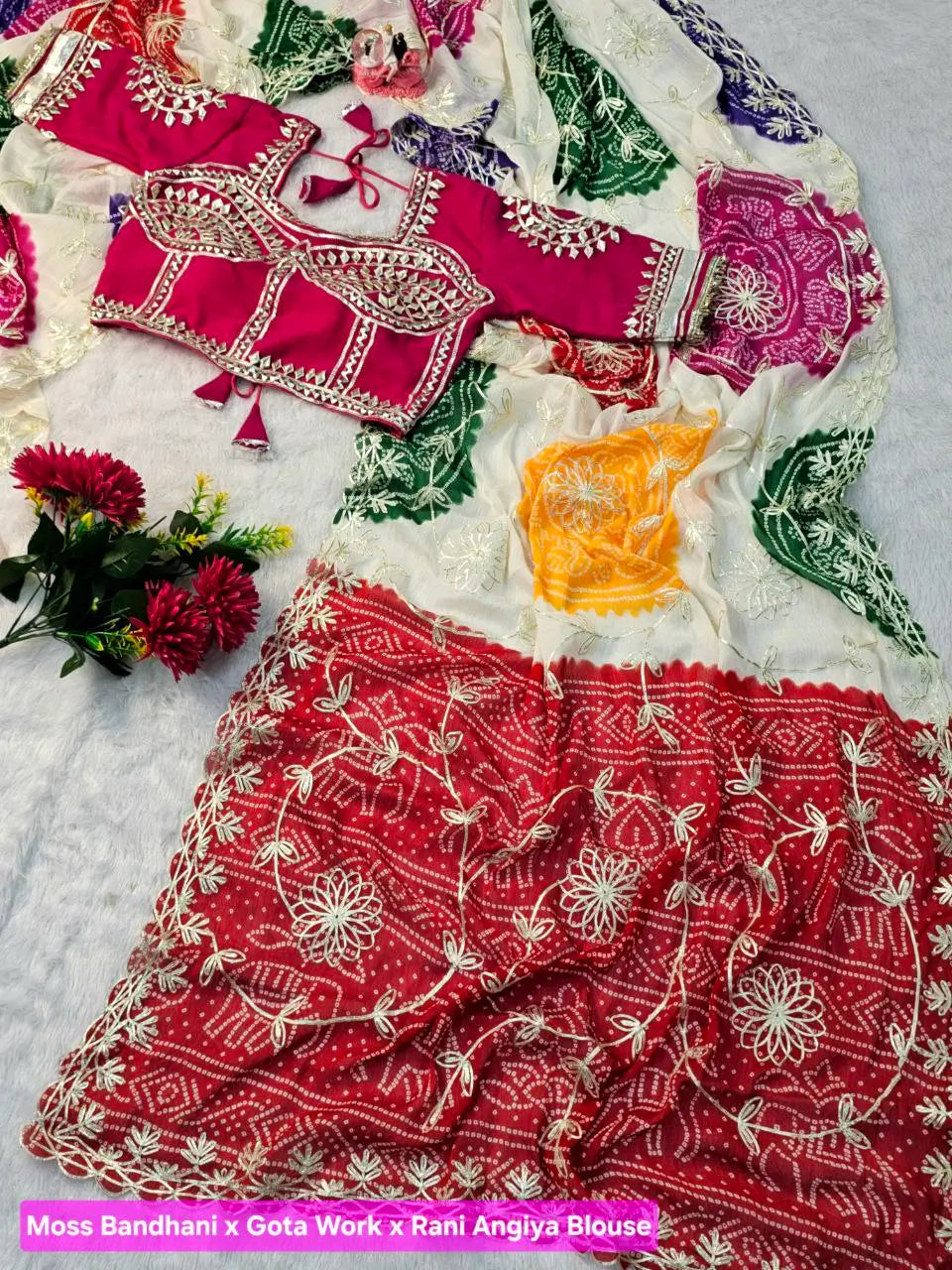 Bandhani Hand Gota Patti Work Georgette Saree Set