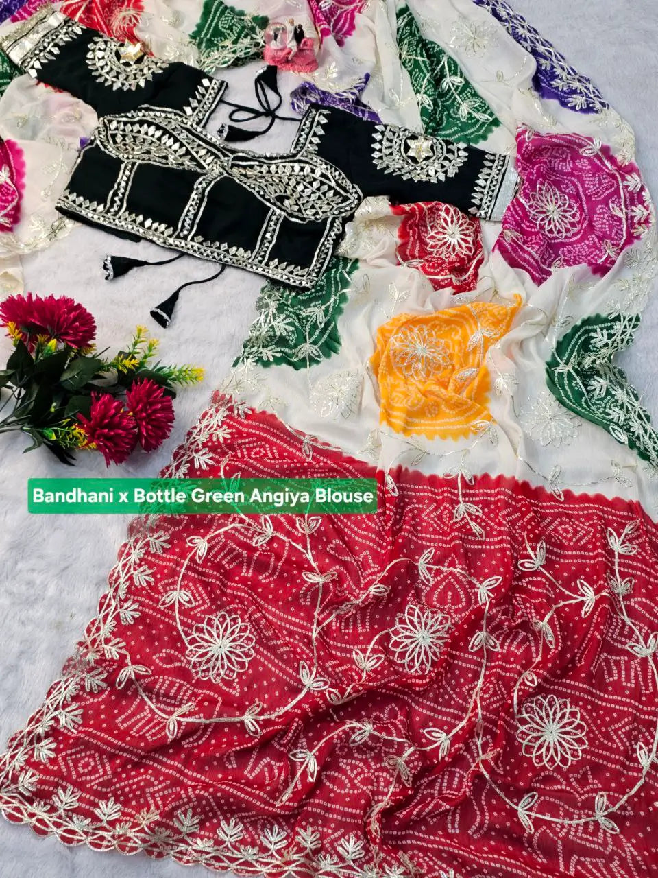 Bandhani Hand Gota Patti Work Georgette Saree Set