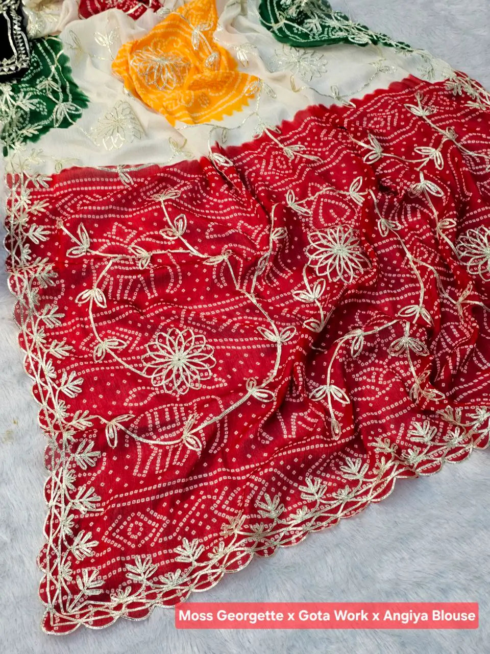 Bandhani Hand Gota Patti Work Georgette Saree Set