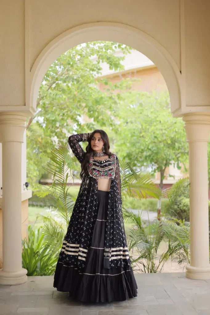 Bandhani Kutchi Jacket Lehenga