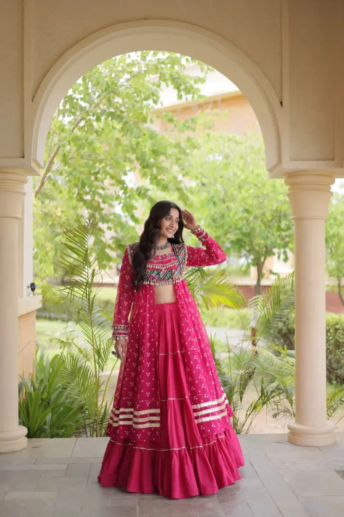Bandhani Kutchi Jacket Lehenga