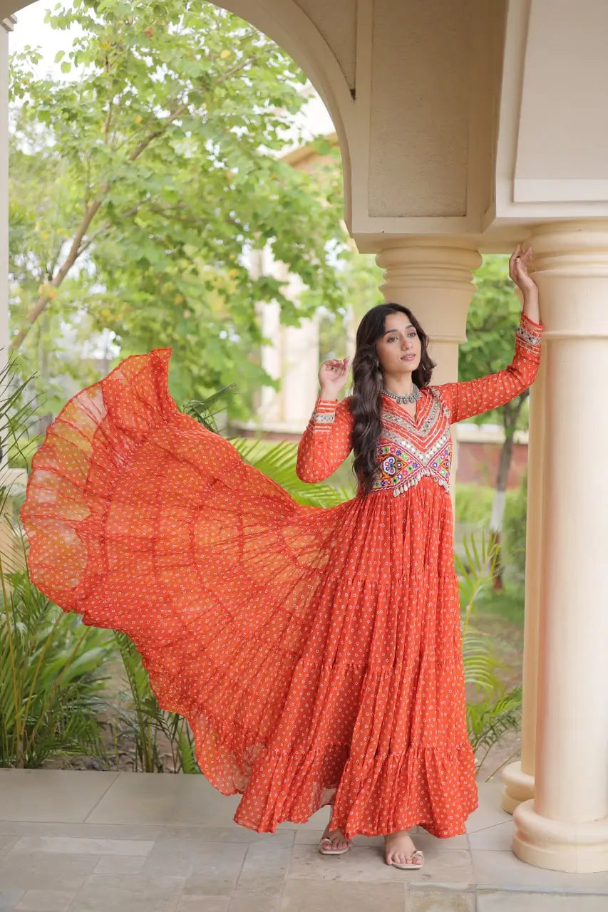 Bandhani Kutchi Patchwork Anarkali Gown