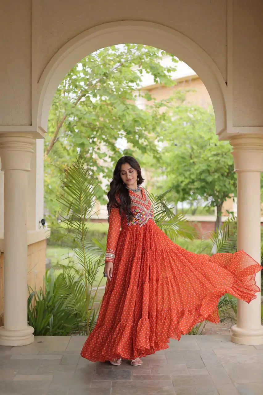 Bandhani Kutchi Patchwork Anarkali Gown