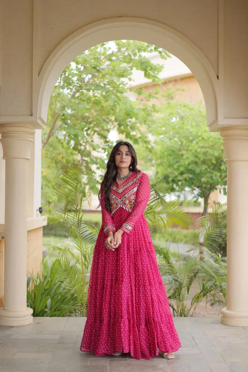 Bandhani Kutchi Patchwork Anarkali Gown