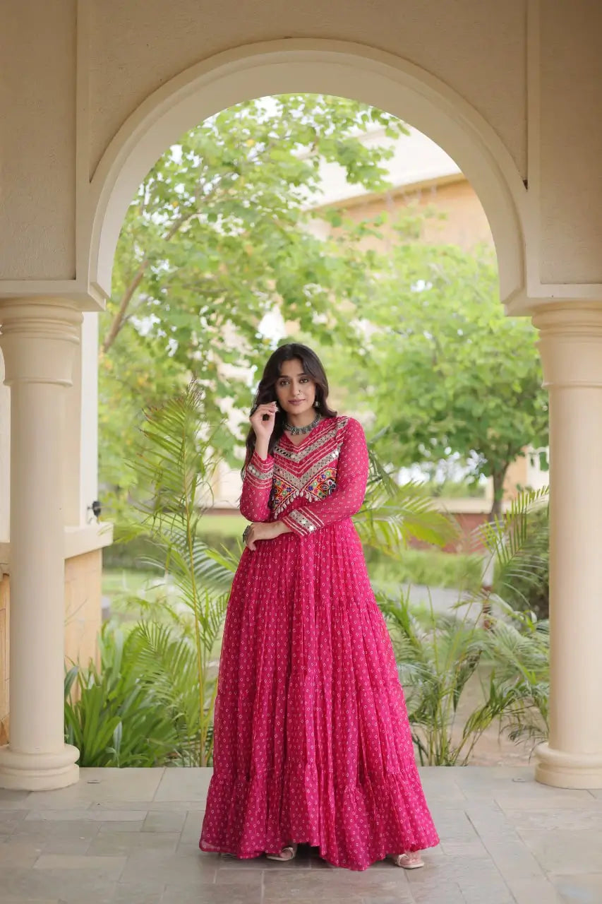 Bandhani Kutchi Patchwork Anarkali Gown