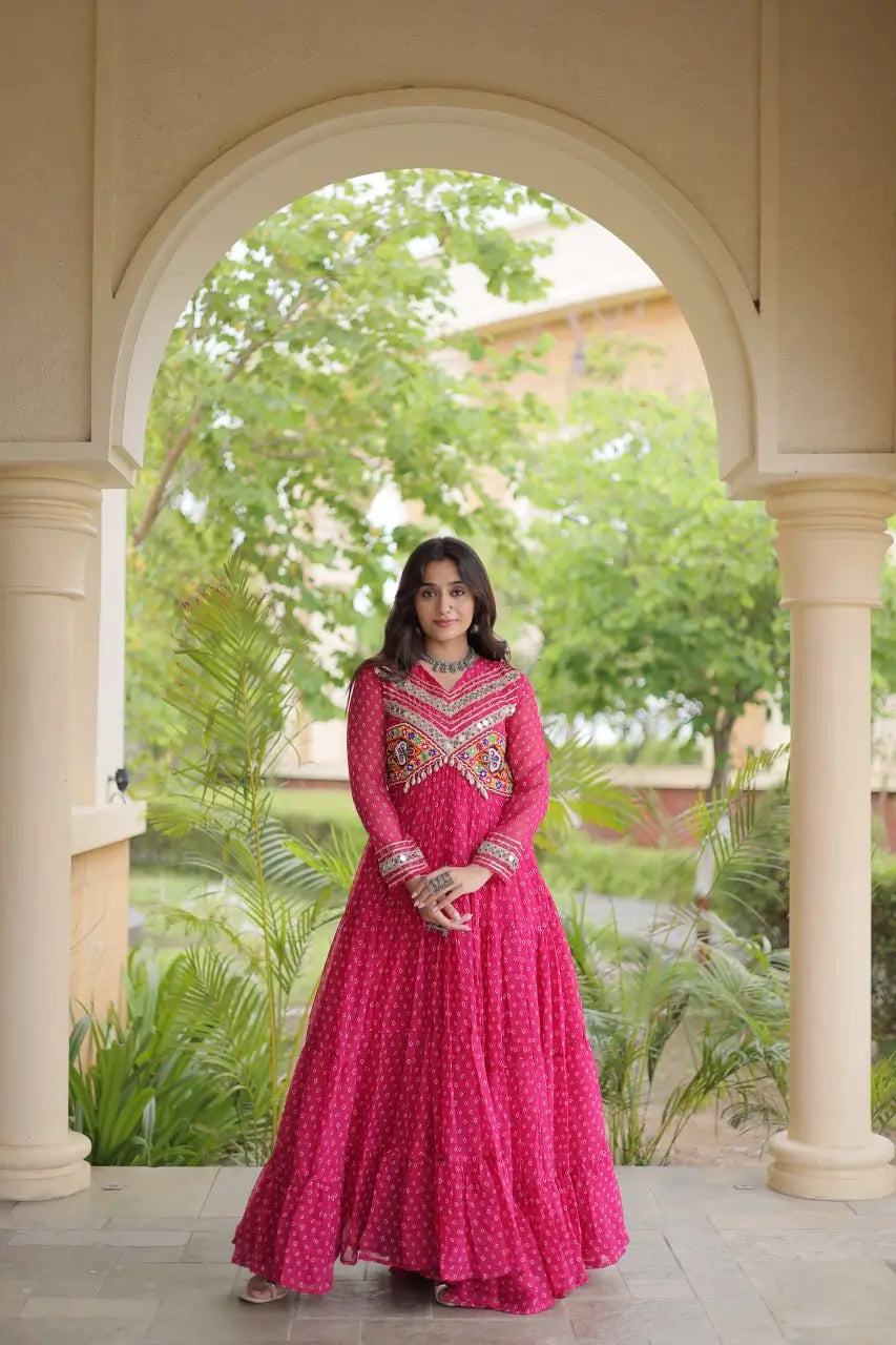 Bandhani Kutchi Patchwork Anarkali Gown