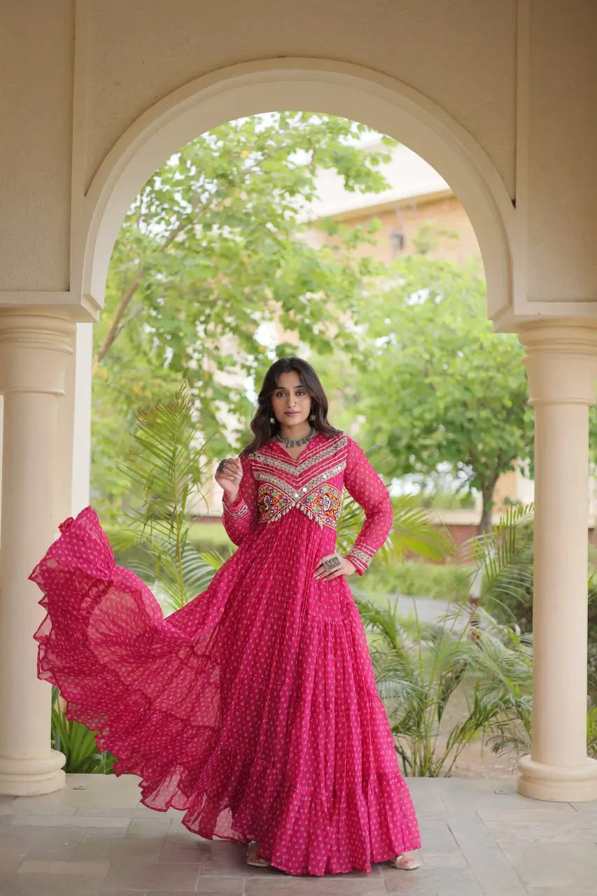 Bandhani Kutchi Patchwork Anarkali Gown
