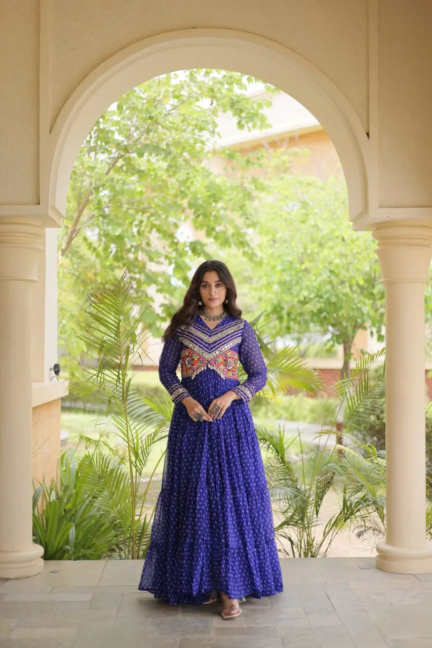 Bandhani Kutchi Patchwork Anarkali Gown