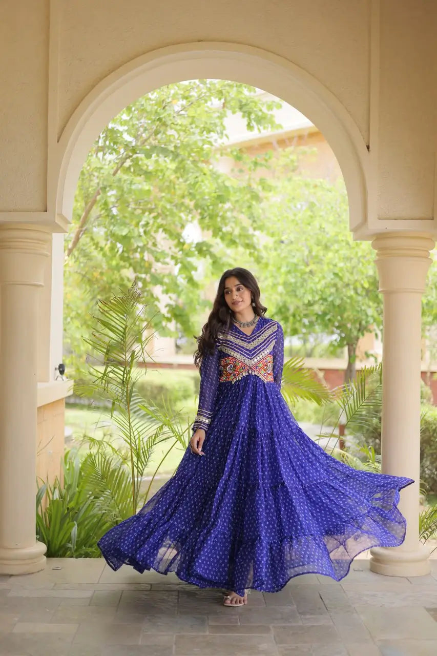 Bandhani Kutchi Patchwork Anarkali Gown