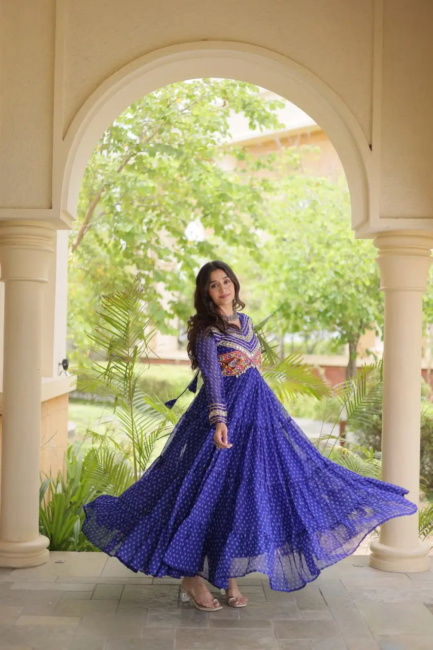 Bandhani Kutchi Patchwork Anarkali Gown