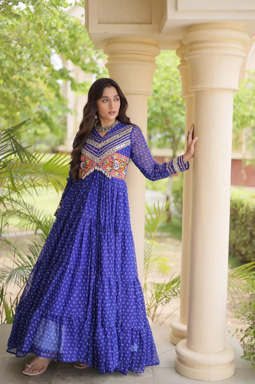 Bandhani Kutchi Patchwork Anarkali Gown