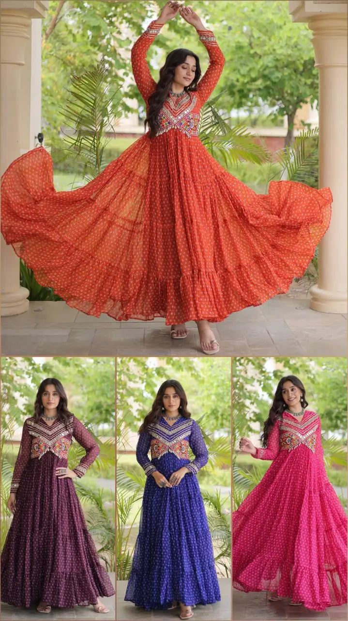 Bandhani Kutchi Patchwork Anarkali Gown