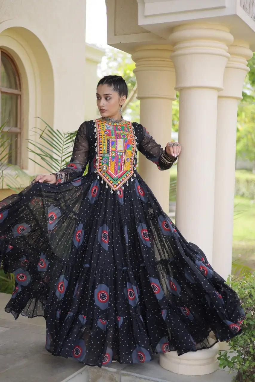 Bandhani Kutchi Tiered Gown