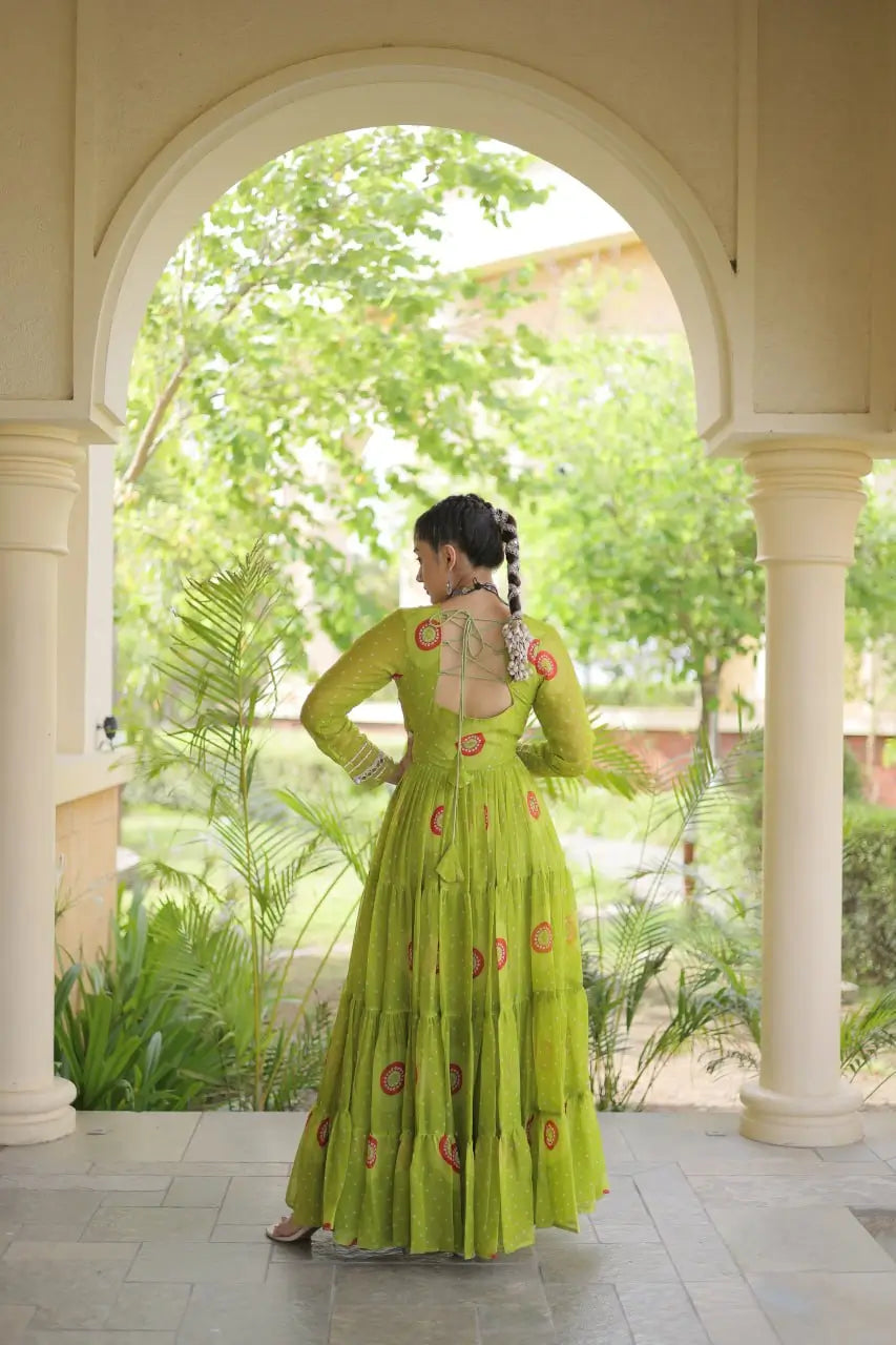 Bandhani Kutchi Tiered Gown