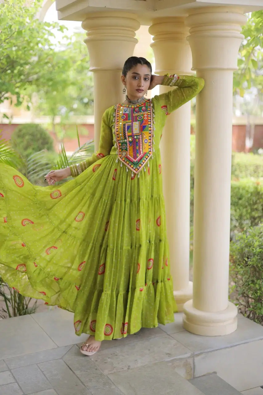 Bandhani Kutchi Tiered Gown