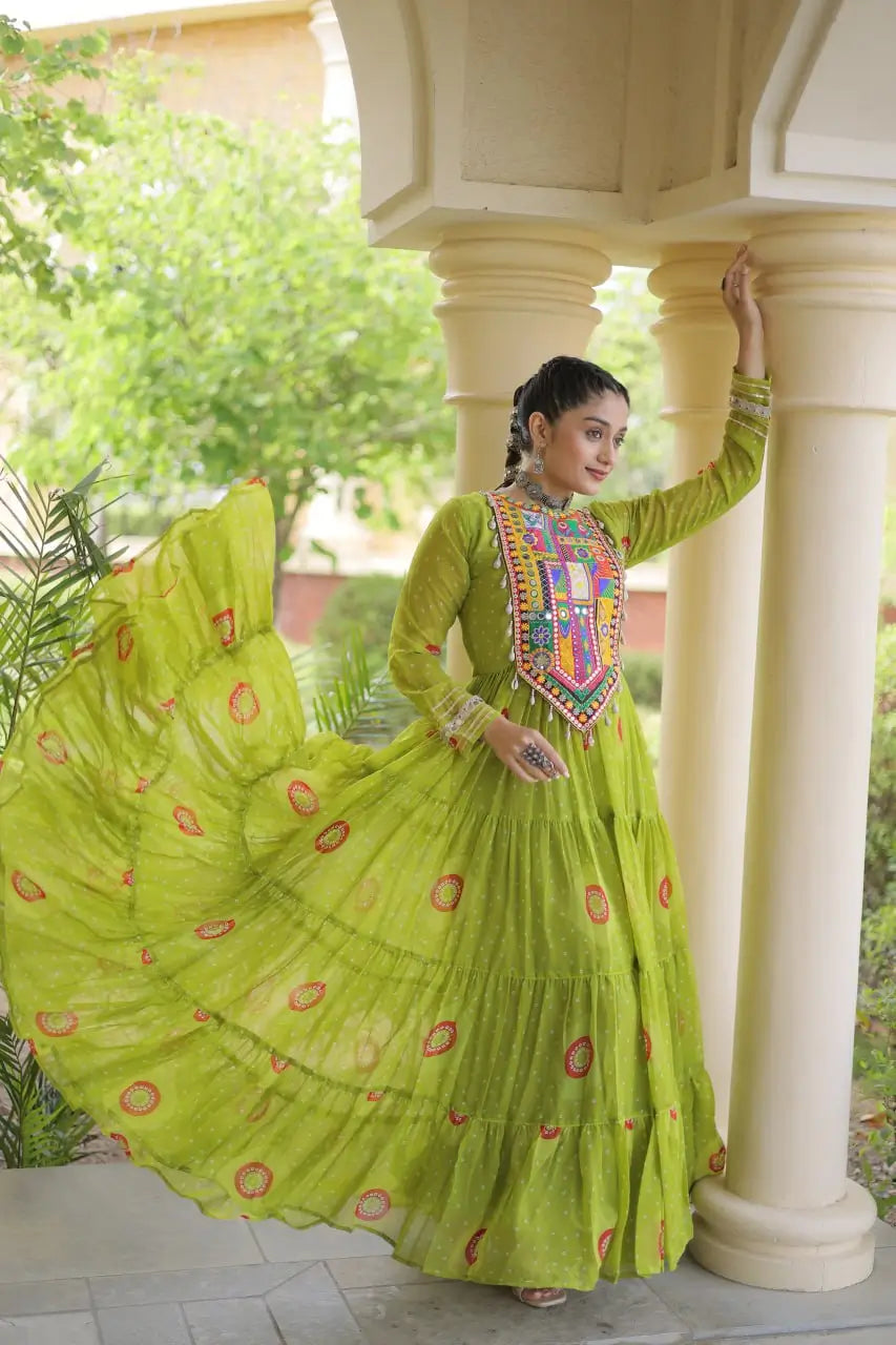 Bandhani Kutchi Tiered Gown