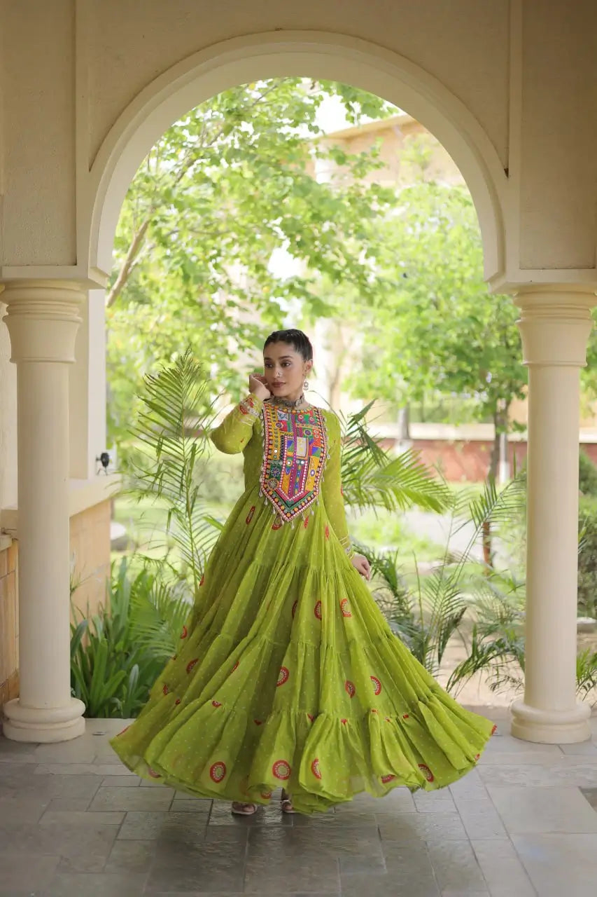 Bandhani Kutchi Tiered Gown