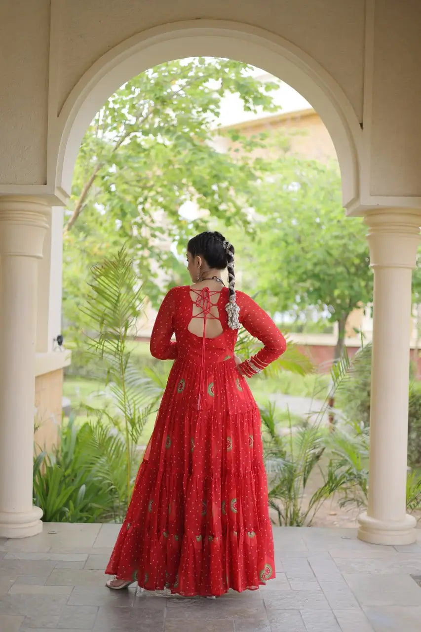 Bandhani Kutchi Tiered Gown