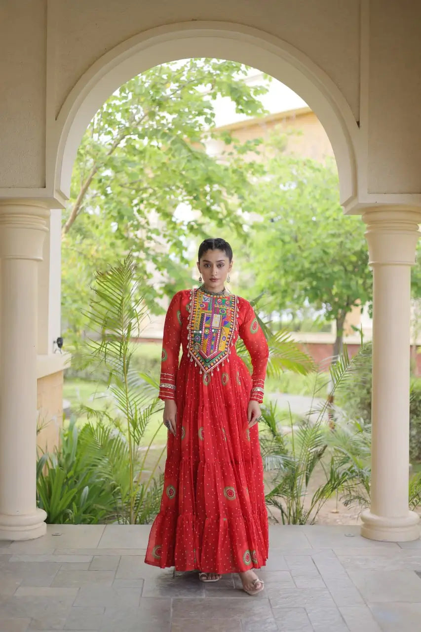 Bandhani Kutchi Tiered Gown
