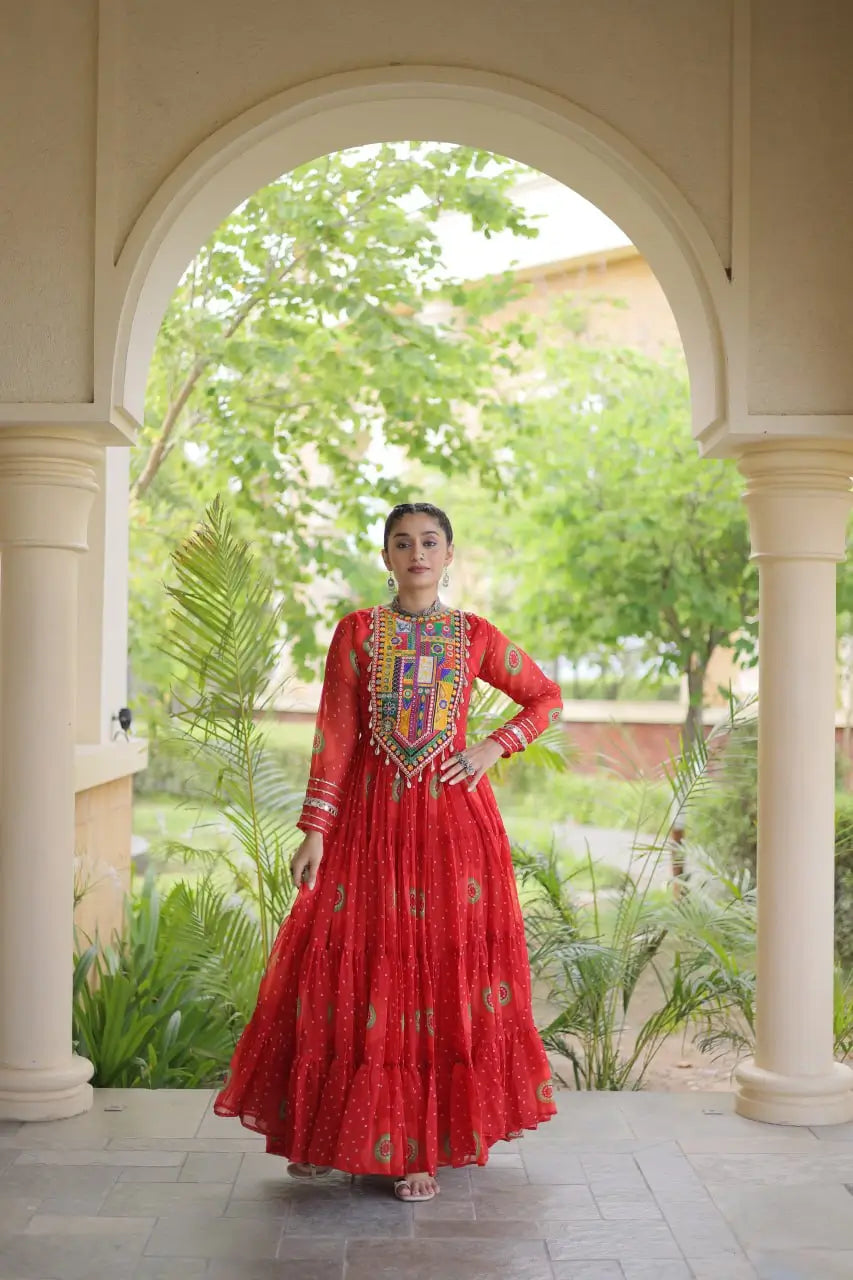 Bandhani Kutchi Tiered Gown