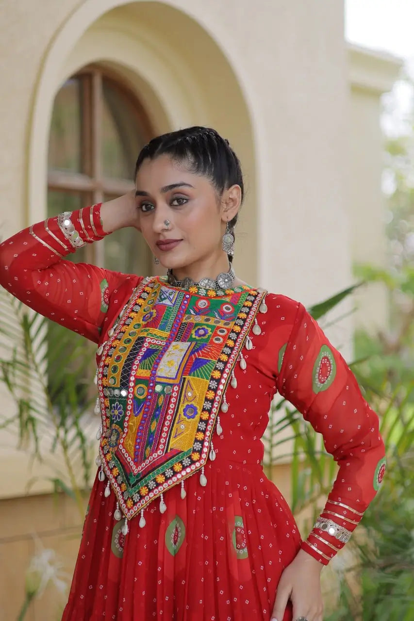 Bandhani Kutchi Tiered Gown