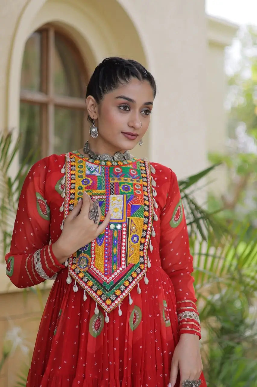 Bandhani Kutchi Tiered Gown
