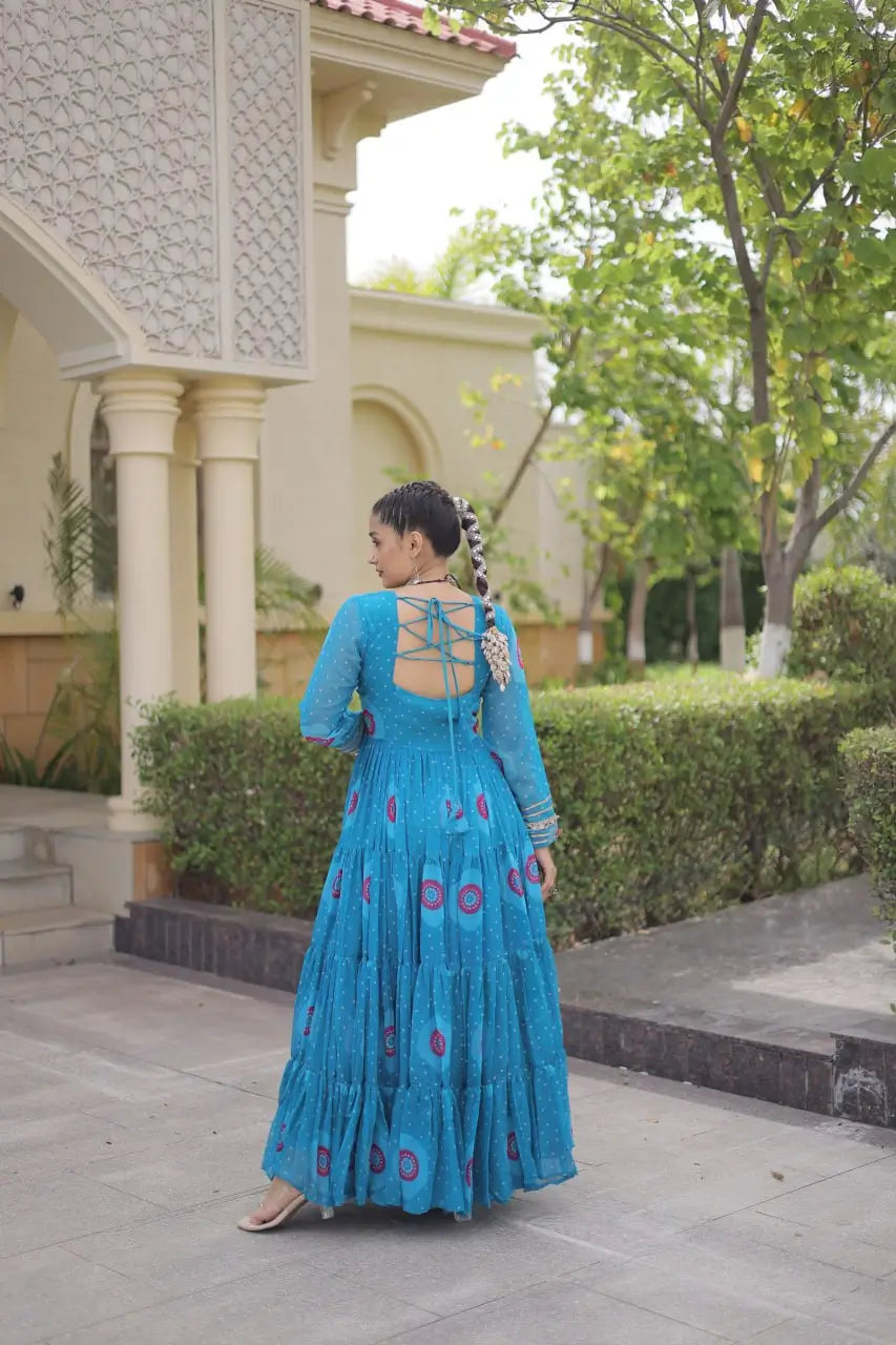 Bandhani Kutchi Tiered Gown
