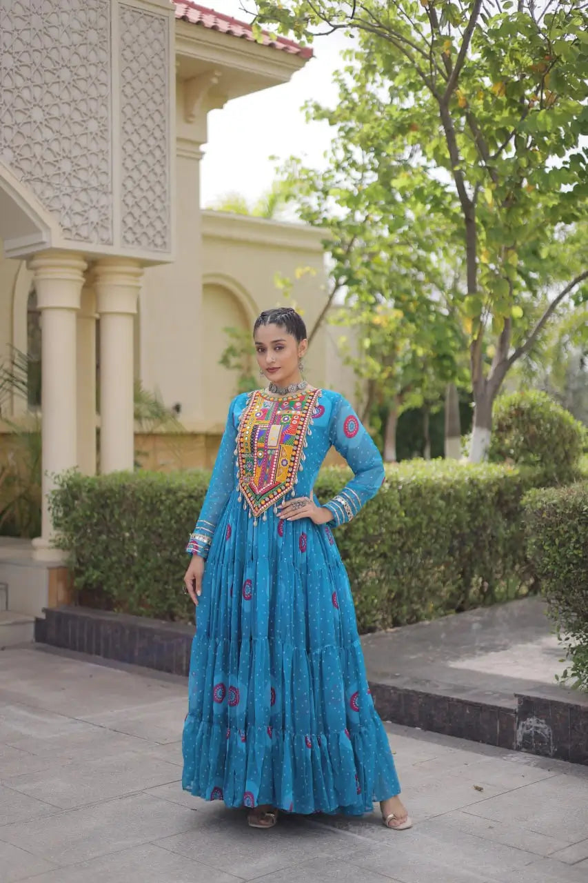 Bandhani Kutchi Tiered Gown