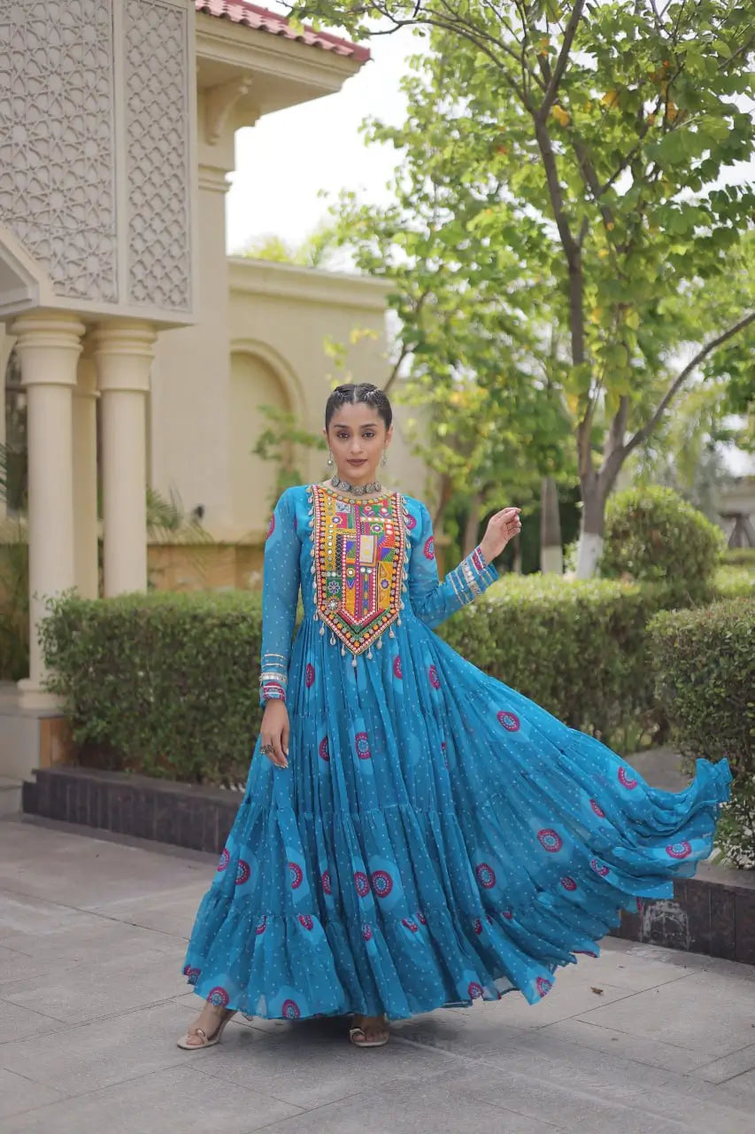 Bandhani Kutchi Tiered Gown