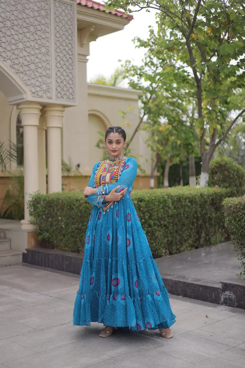 Bandhani Kutchi Tiered Gown