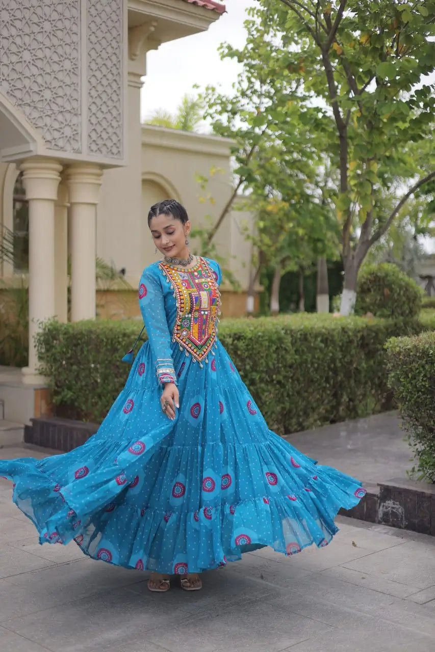 Bandhani Kutchi Tiered Gown