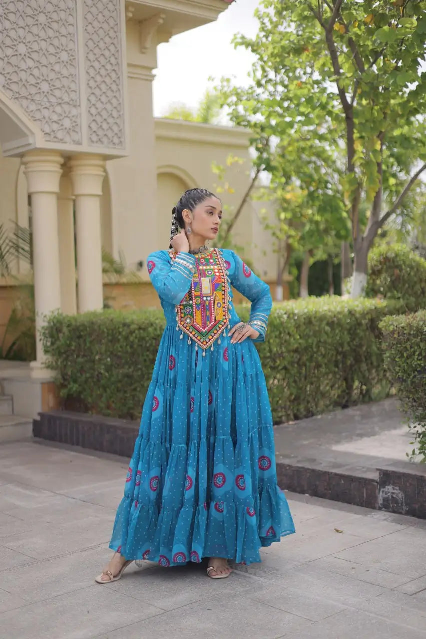 Bandhani Kutchi Tiered Gown