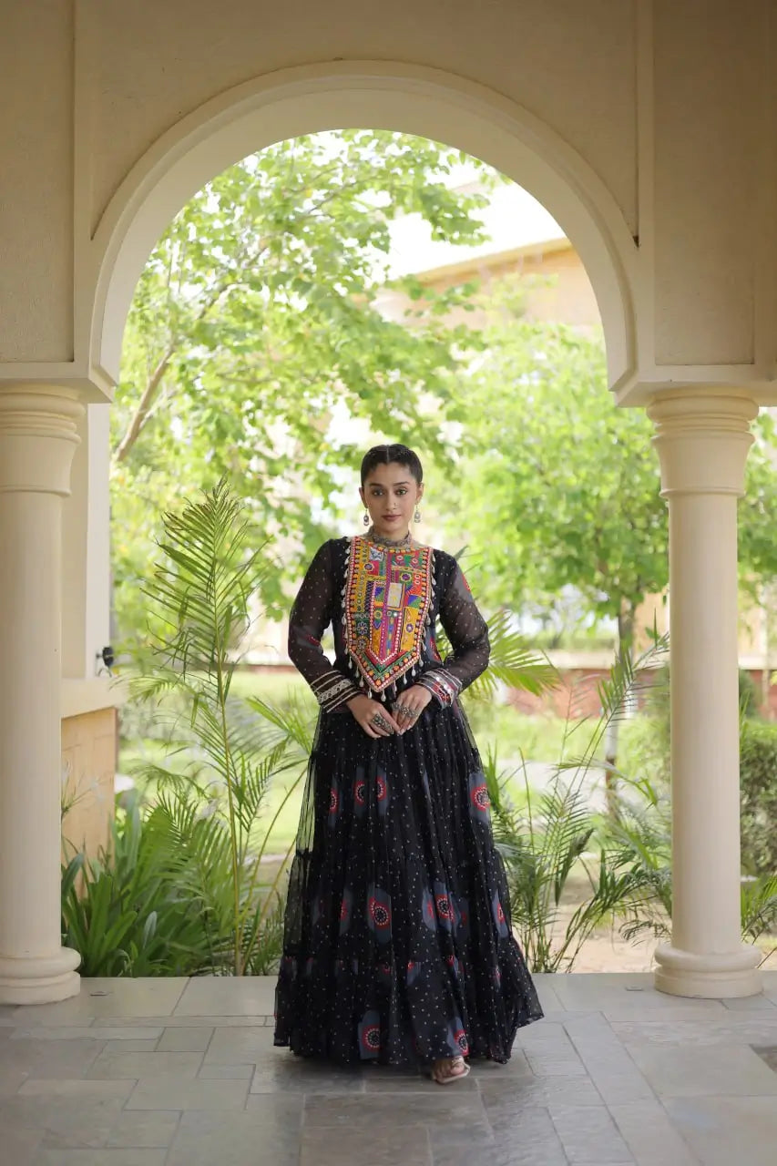 Bandhani Kutchi Tiered Gown