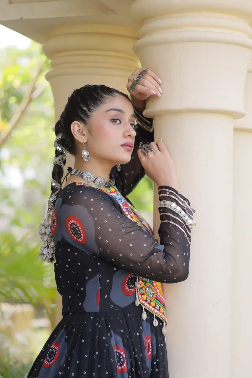 Bandhani Kutchi Tiered Gown