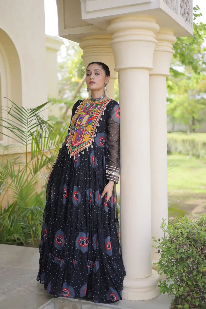 Bandhani Kutchi Tiered Gown