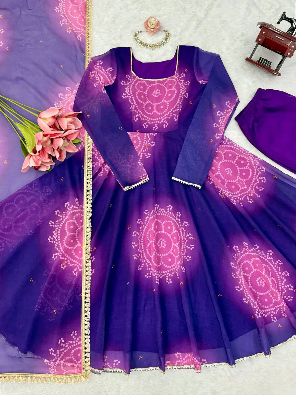 Bandhani Print Anarkali Gown