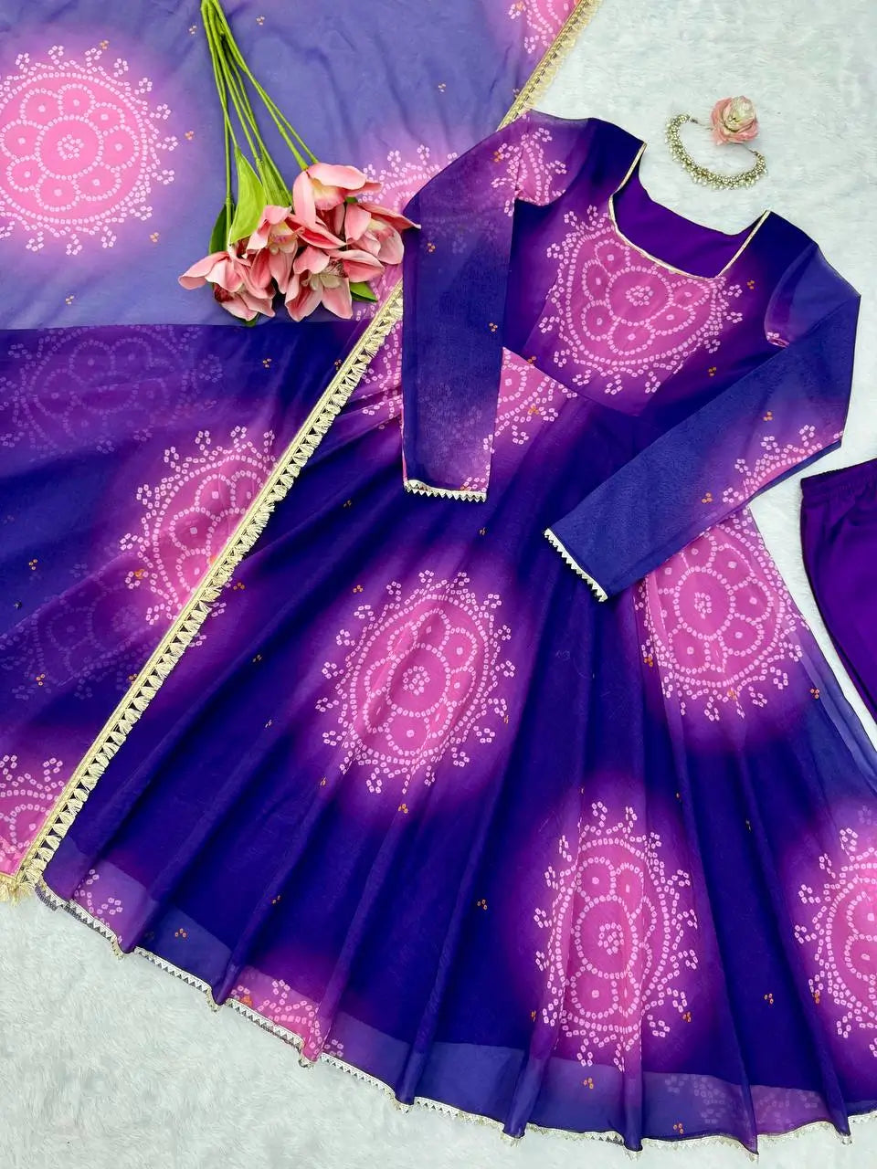 Bandhani Print Anarkali Gown