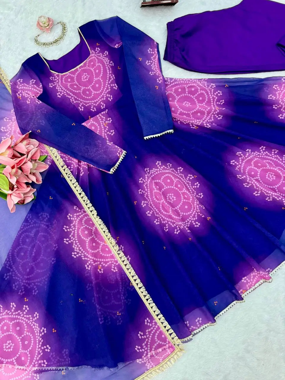 Bandhani Print Anarkali Gown