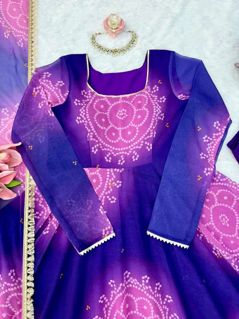 Bandhani Print Anarkali Gown