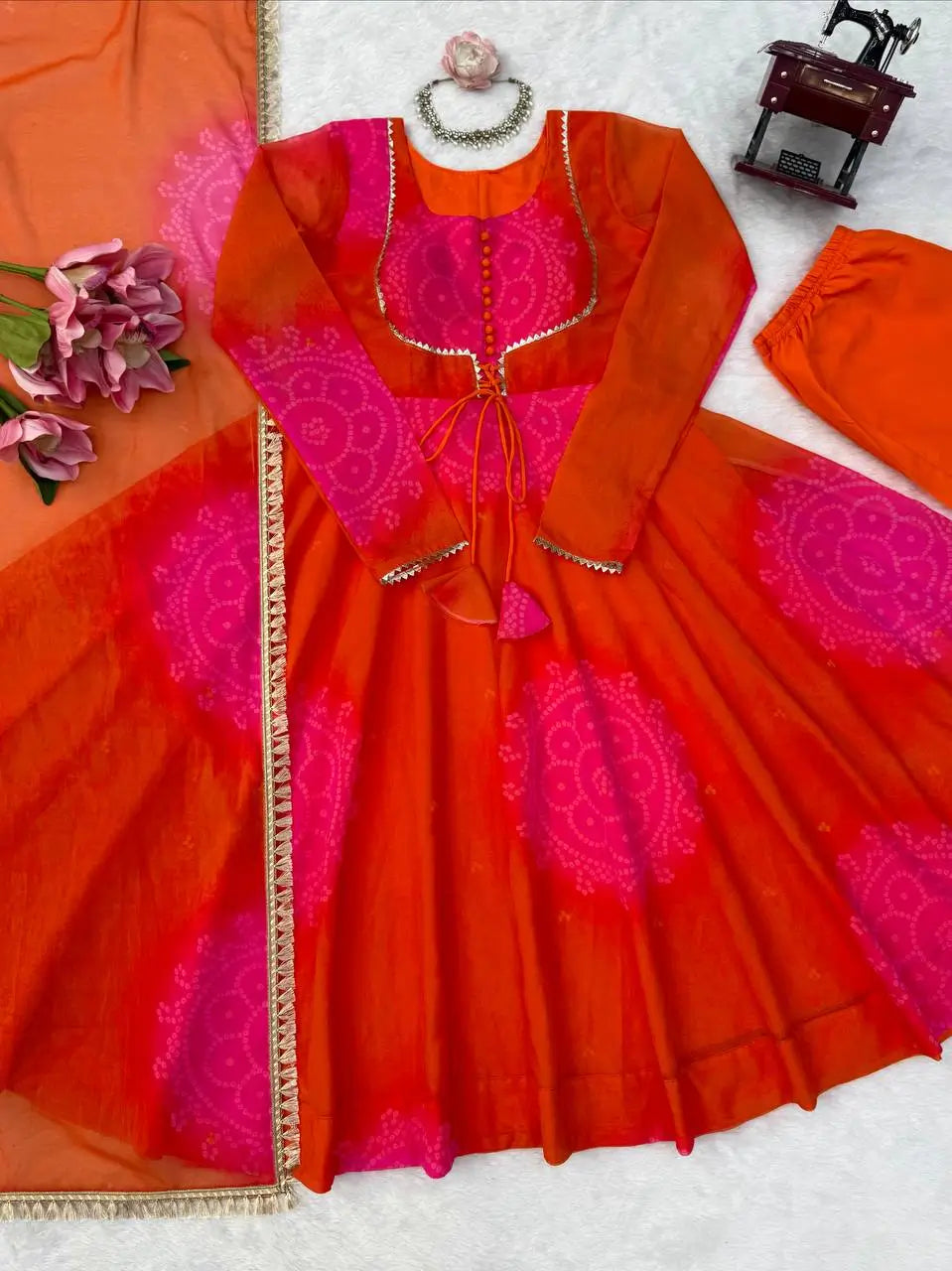 Bandhani Print Anarkali Gown